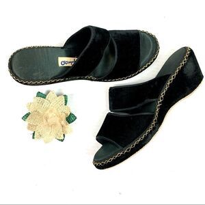 Vintage 60s Velvet Oomphies Slide Slipper Wedges 8